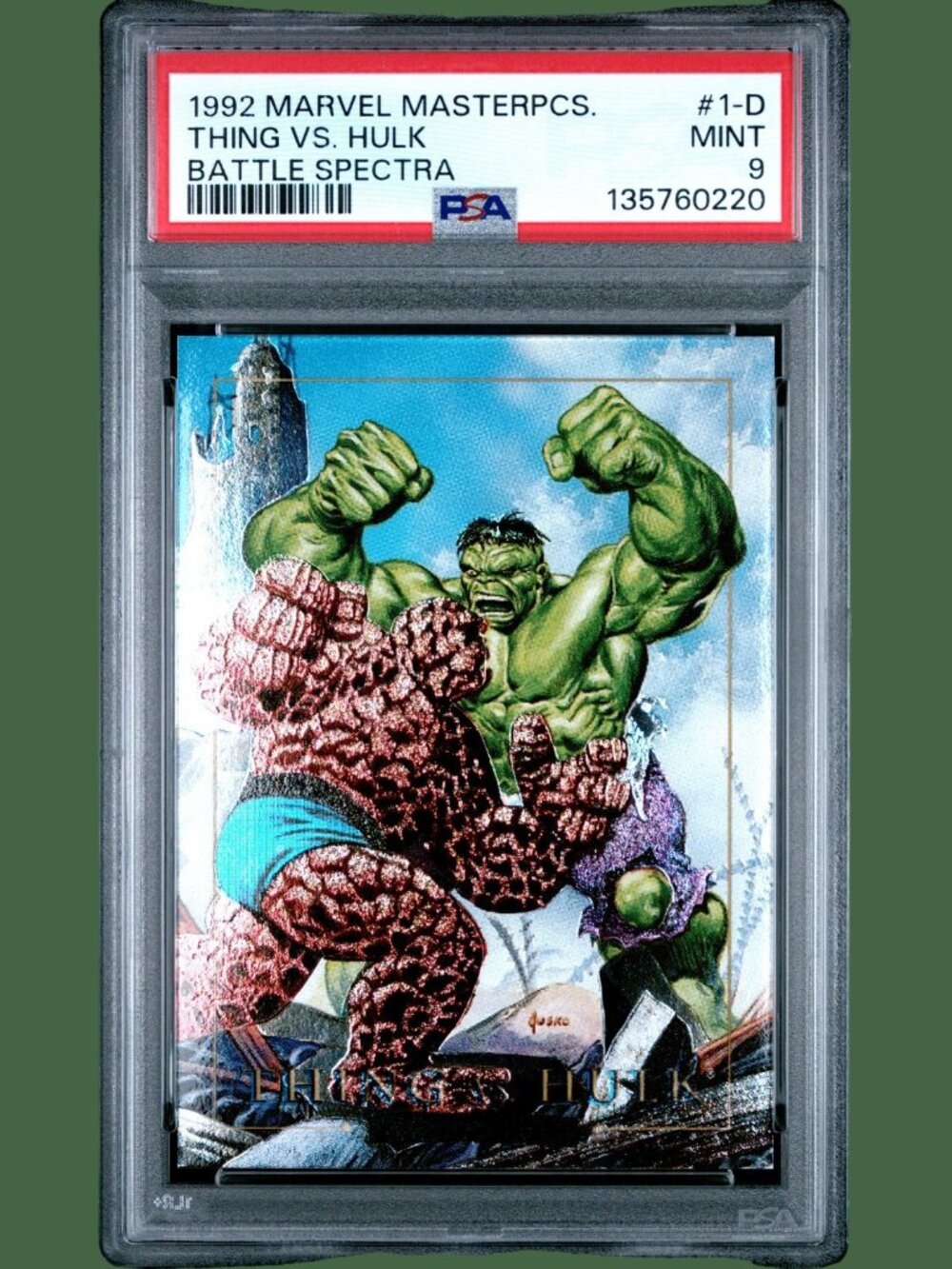 1992 MARVEL MASTERPIECES PSA 9 BATTLE SPECTRA 1-D THING VS. HULK